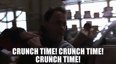 Un gif animé de Tom Hanks dans le film FedEx qui pousse son équipe à atteindre le plus haut ratio de livraison possibl dans un court lap de temps.